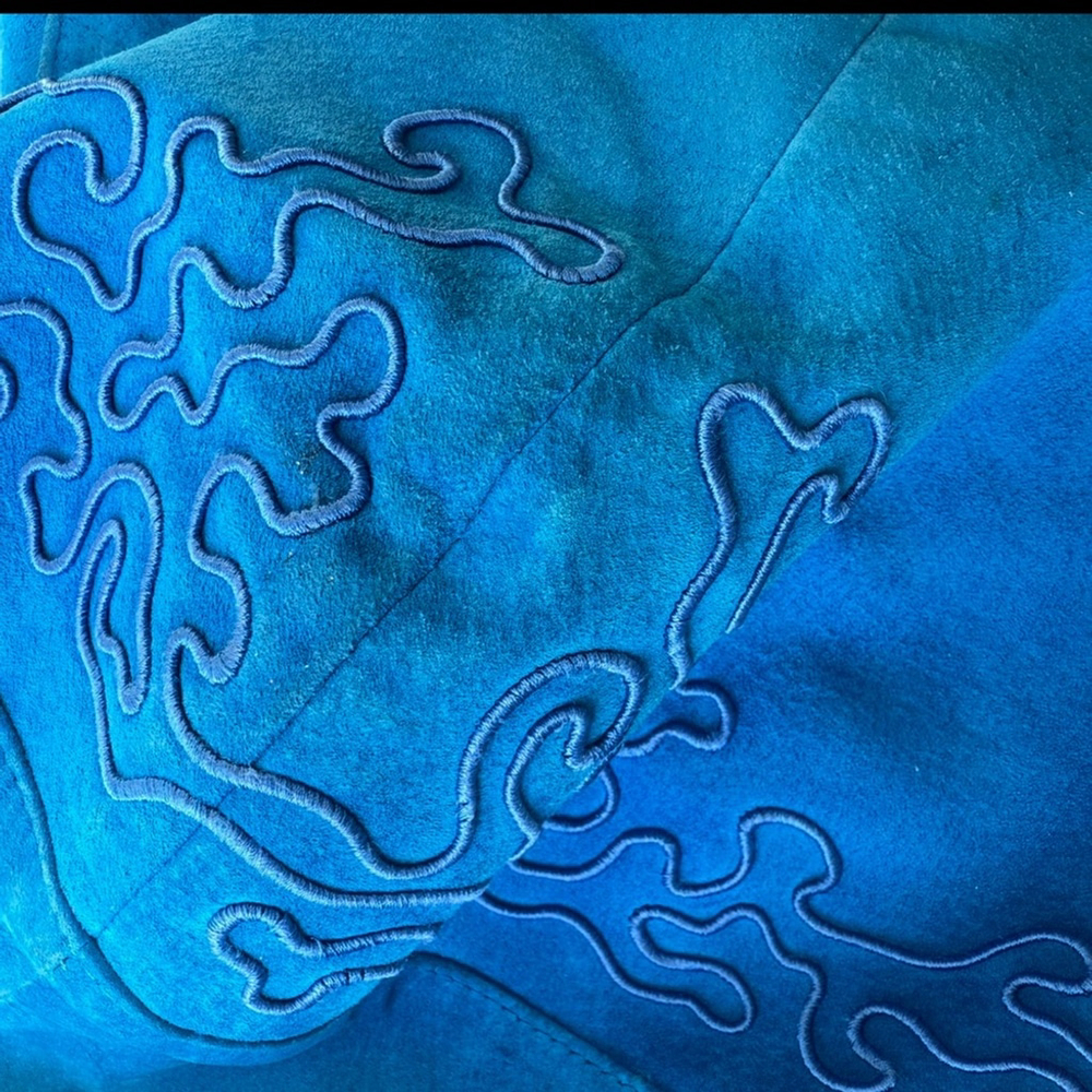 Danier Vintage 80s 90s Women's Vibrant Blue Faux Suede Blazer Size L Boho - Picture 9 of 14